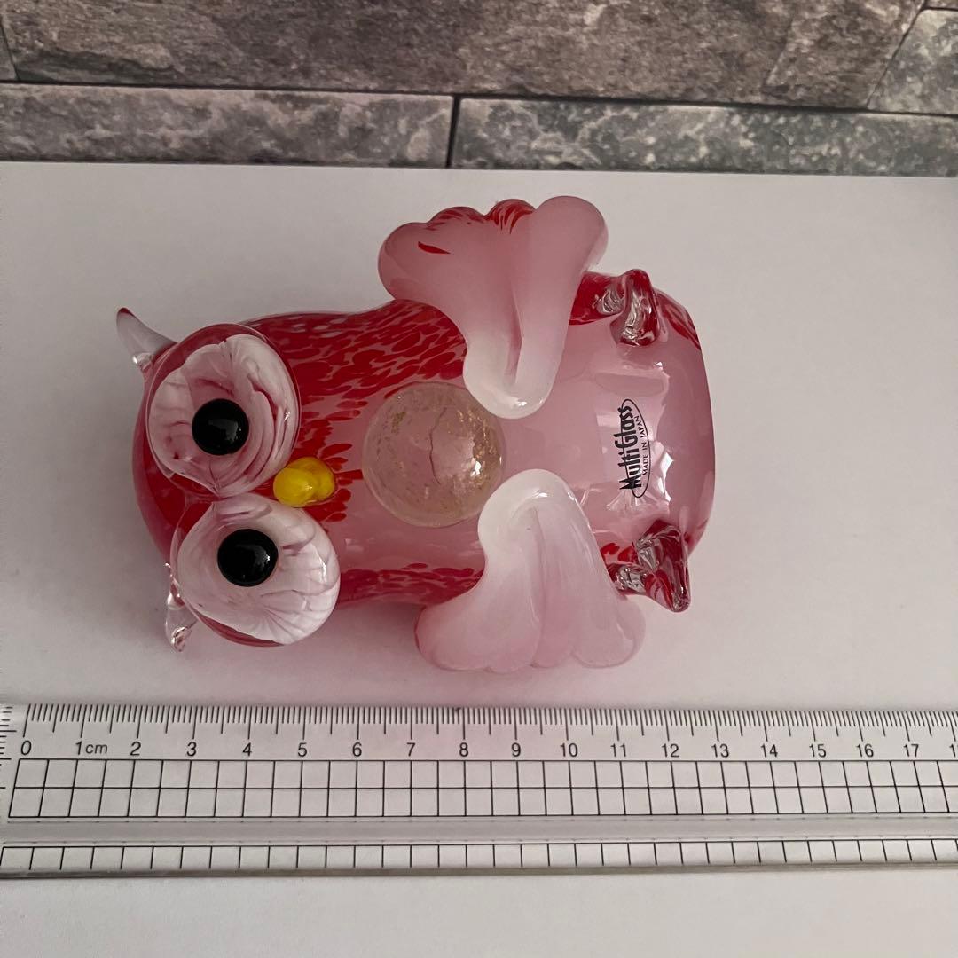 マルティグラス 赤　フクロウ　梟　ミミズク　ガラス置物　硝子細工　クリスタル