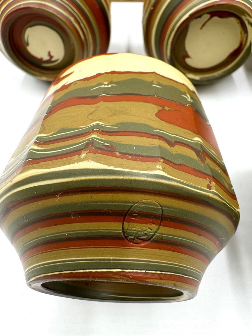 037常滑焼　岡野聖悦陶房　聖悦作　練込茶器揃　未使用品　共箱　栞