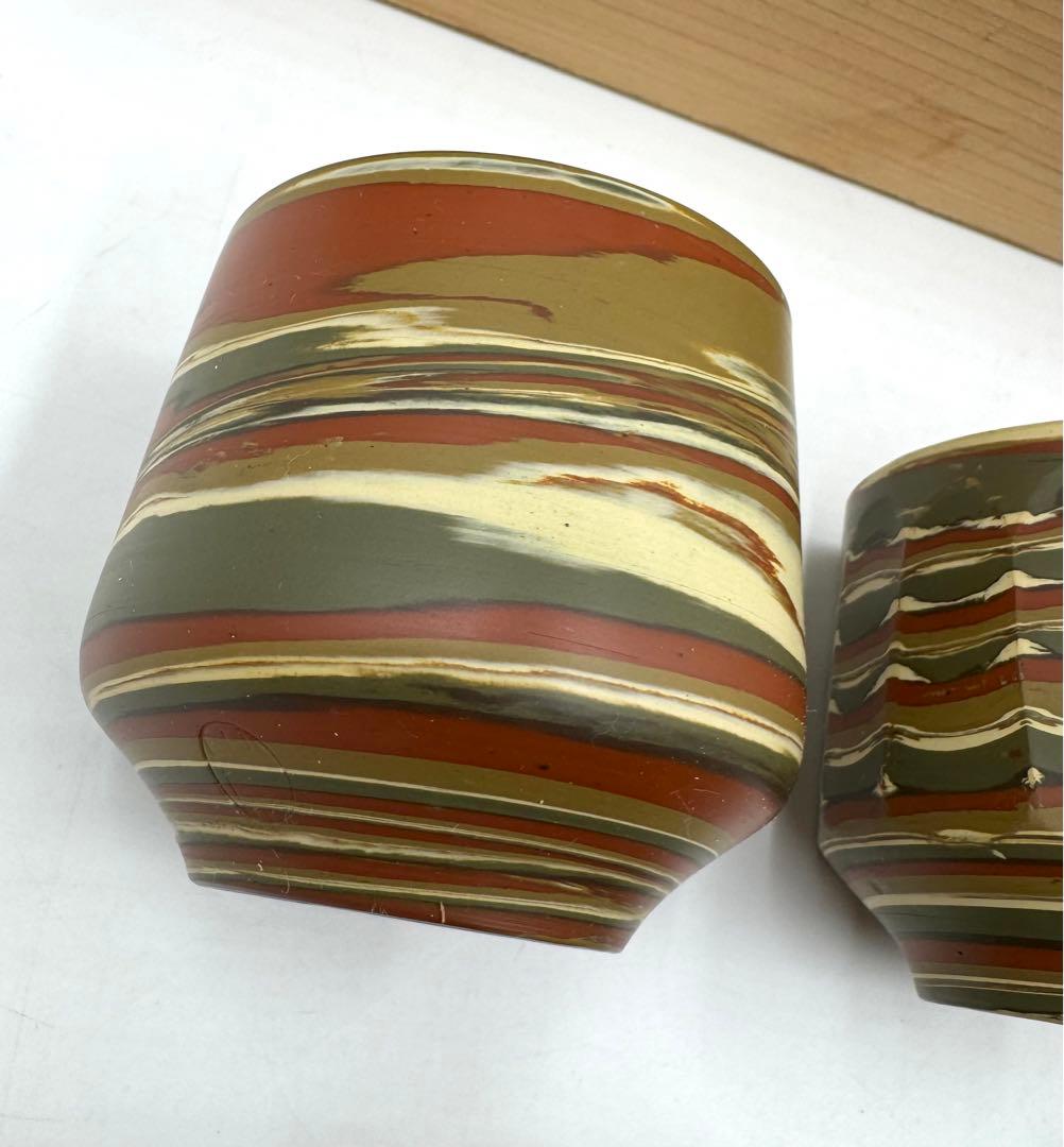 037常滑焼　岡野聖悦陶房　聖悦作　練込茶器揃　未使用品　共箱　栞