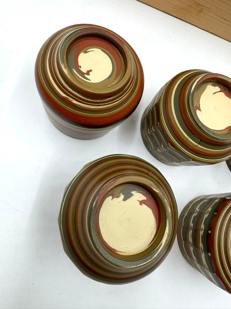 037常滑焼　岡野聖悦陶房　聖悦作　練込茶器揃　未使用品　共箱　栞