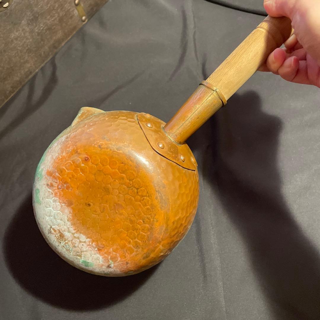 手打ち銅製 片手雪平鍋 15cm｜丸印「新」刻印｜錫引き｜古道具