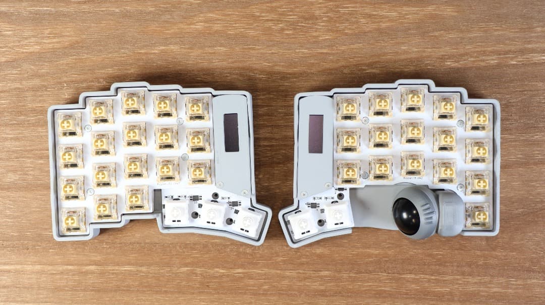 keyball39完成品　グレーケース+0.8mTRRSケーブル付き