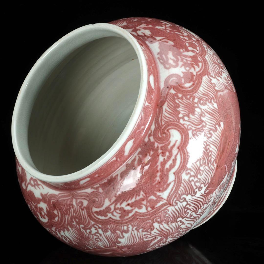 中国古玩 釉裏紅魚藻文大壺 高30cm 大型瓶 花器 壺 古陶磁 古美術 飾壺