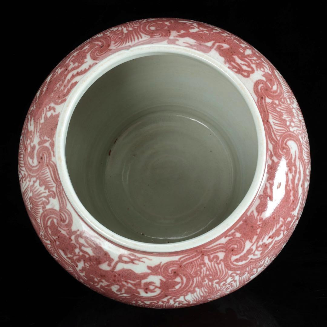 中国古玩 釉裏紅魚藻文大壺 高30cm 大型瓶 花器 壺 古陶磁 古美術 飾壺