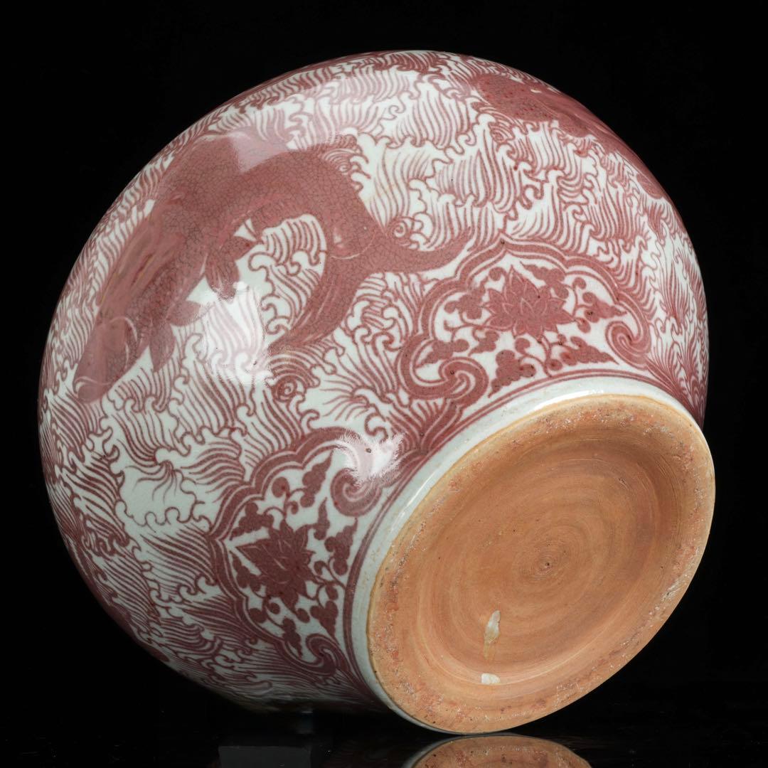 中国古玩 釉裏紅魚藻文大壺 高30cm 大型瓶 花器 壺 古陶磁 古美術 飾壺
