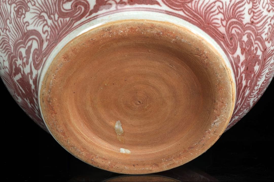 中国古玩 釉裏紅魚藻文大壺 高30cm 大型瓶 花器 壺 古陶磁 古美術 飾壺