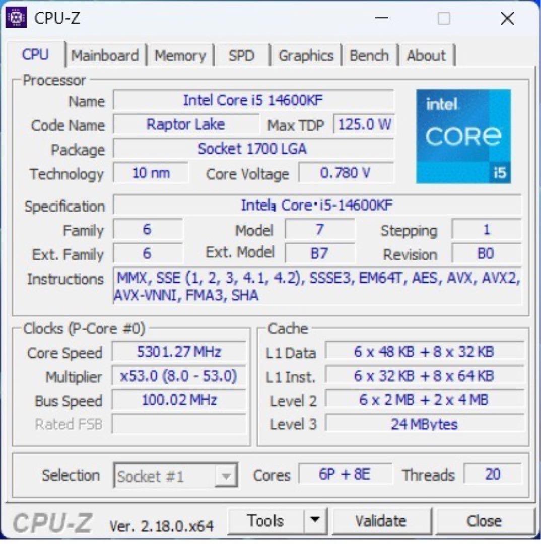 Intel core i5 14600KF バルク品 中古動作品