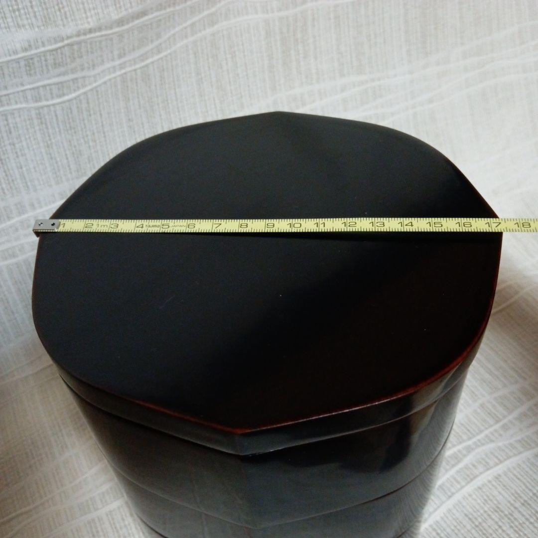 香川漆器・未使用・溜塗三段重箱縁起良い八角形