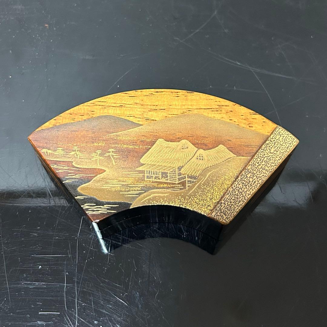 黒柿山水蒔絵扇面香合　茶道具懐石茶箱鵬雲斎坐忘斎淡々斎即中斎茶碗香合棗水指茶杓