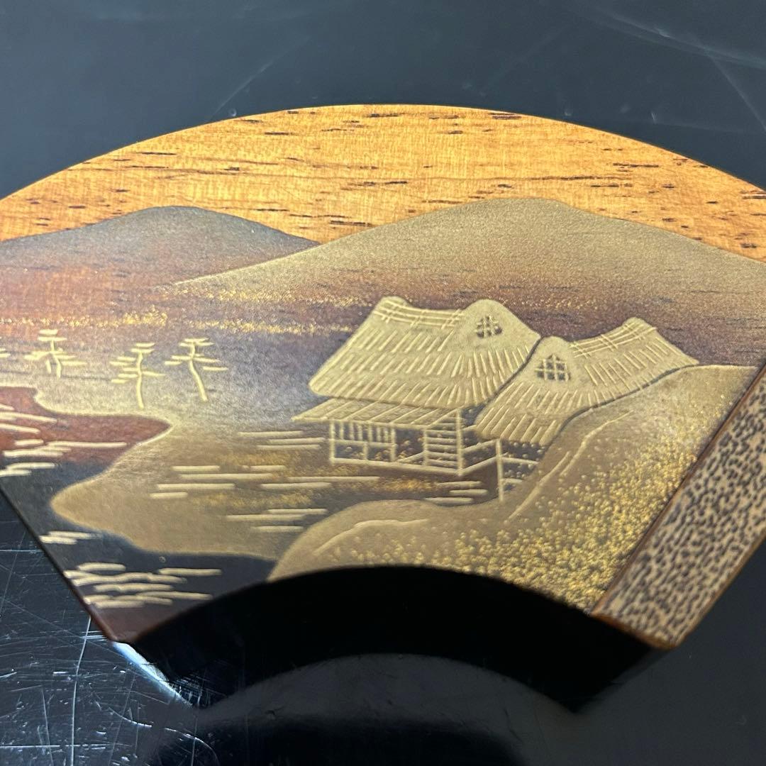 黒柿山水蒔絵扇面香合　茶道具懐石茶箱鵬雲斎坐忘斎淡々斎即中斎茶碗香合棗水指茶杓