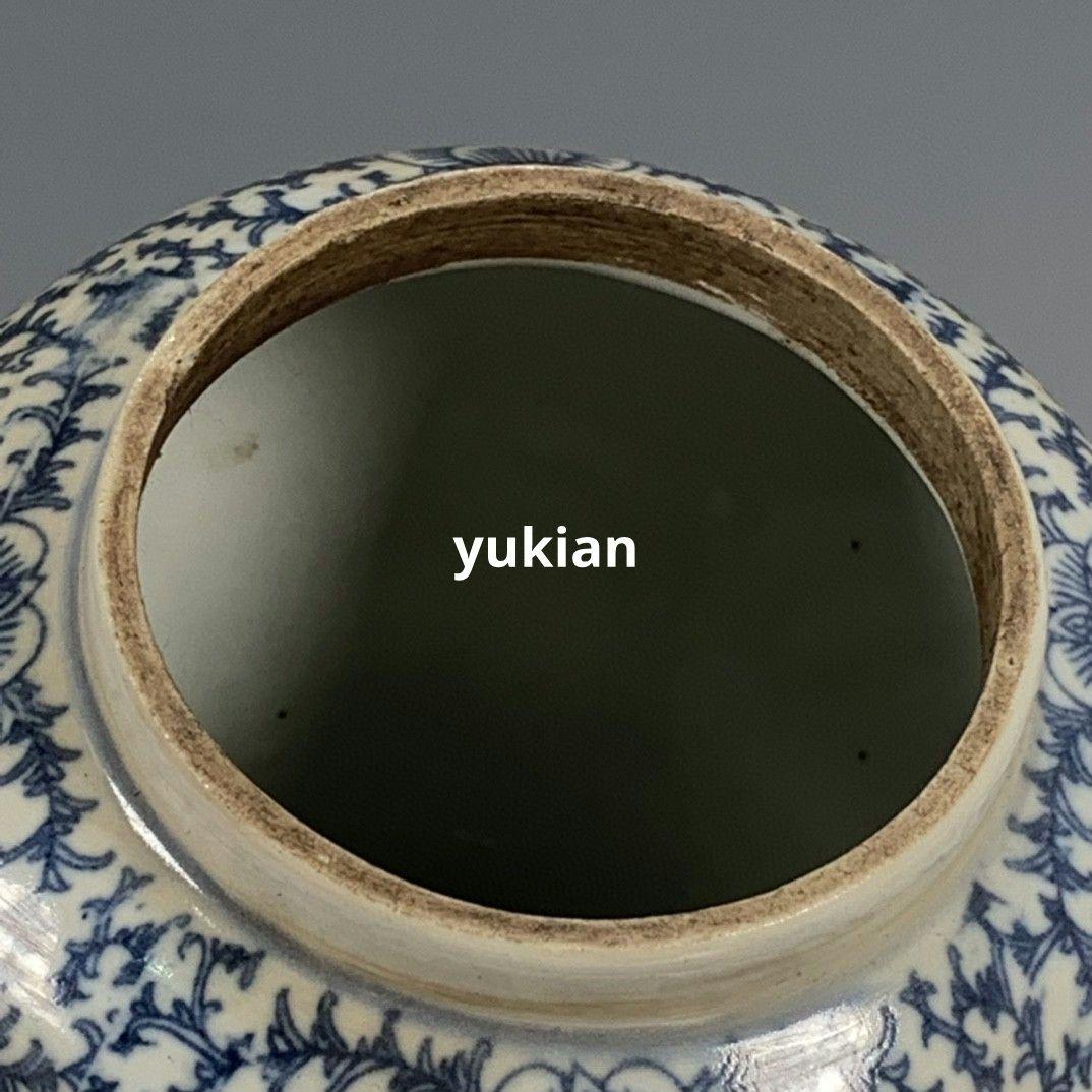 青花喜字缶 磁器 書道具 文房具 現代工芸品 美術品 装飾品