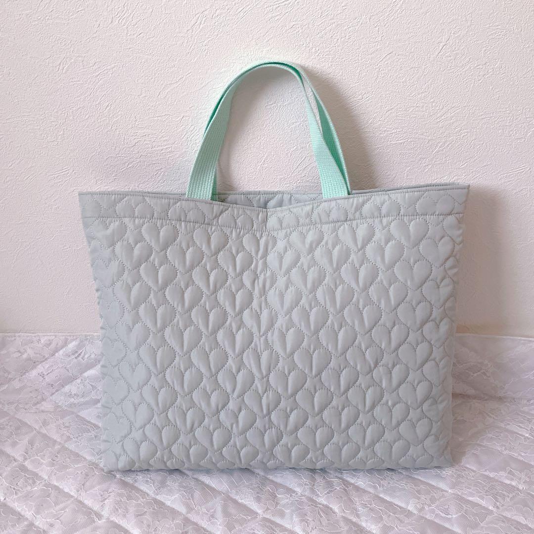 レッスンバッグ.体操服入れ.上靴袋3点セット♡ハート柄キルティング(ミント)