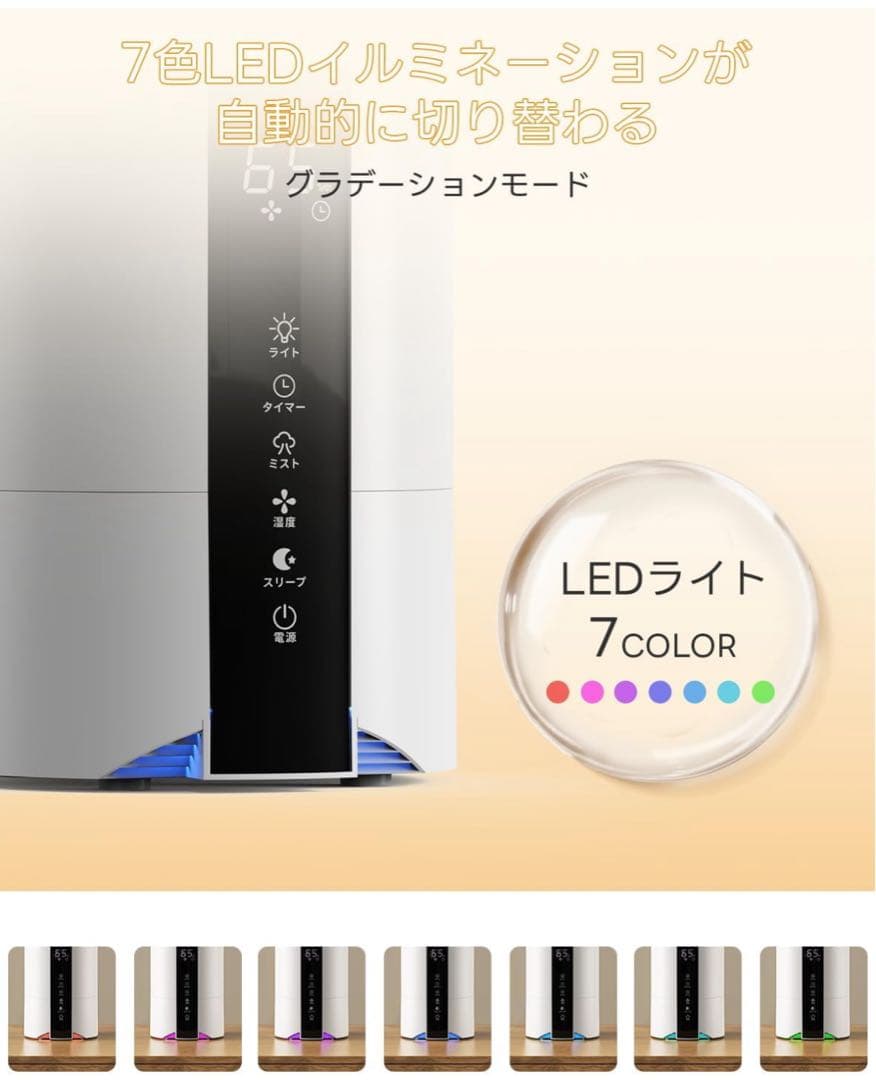 【正規品】加湿器 卓上小型 超音波式 5L大容量 上部給水式 静音設計 タイマー