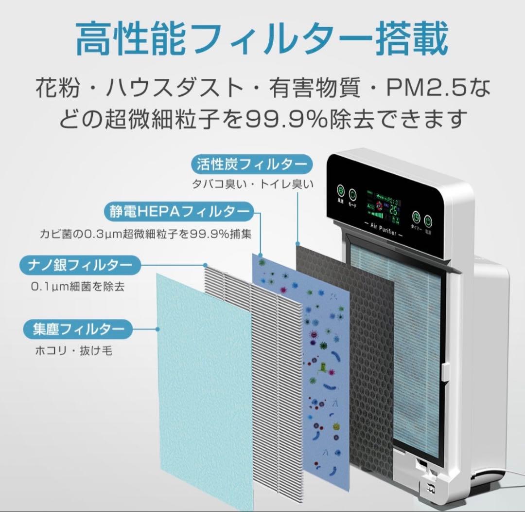 空気清浄機 花粉 黄砂 ペット ダニ ホコリ タバコ ウイルス 35畳空気質検知