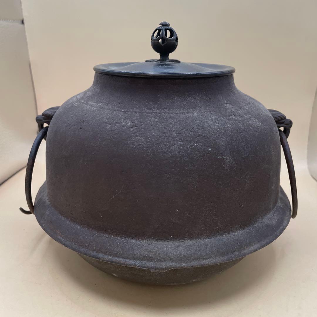 茶道具　風炉釜　茶釜　鉄釜　筒釜　釜環付　茶道　工芸品