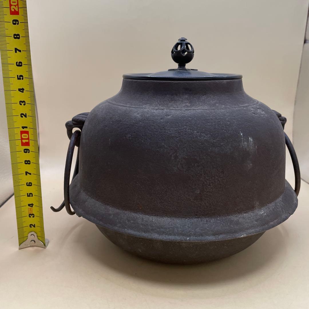 茶道具　風炉釜　茶釜　鉄釜　筒釜　釜環付　茶道　工芸品