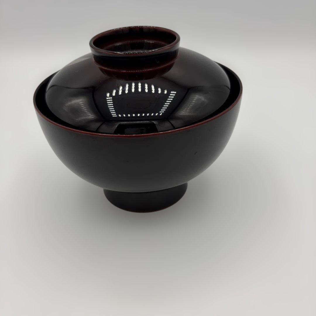 越前塗　千羽鶴雑煮椀　溜、朱セット