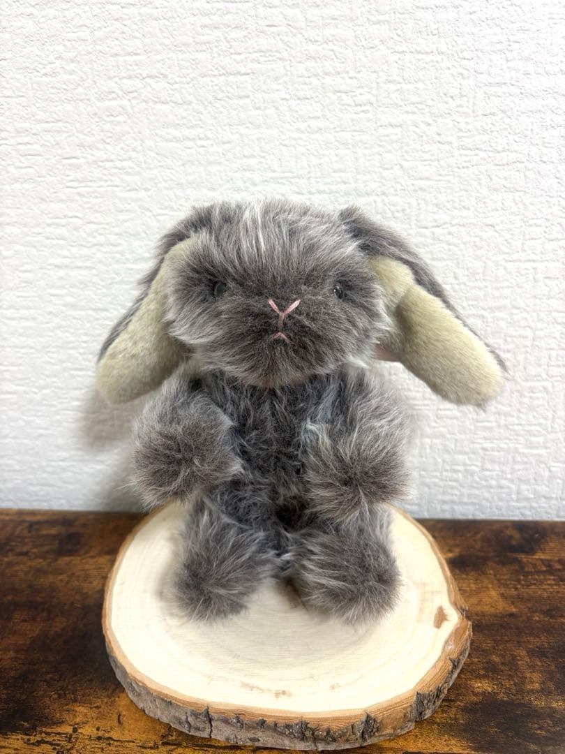 寄り添ううさぎ チャコールグレー たれ耳うさぎ ハンドメイドぬいぐるみ 一点もの