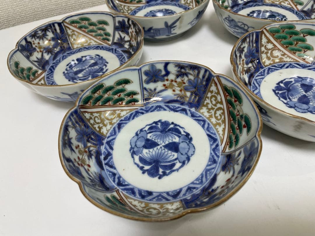 【現状品】成化年製 古伊万里 金彩 菓子器 皿 アンティーク 時代物 5客