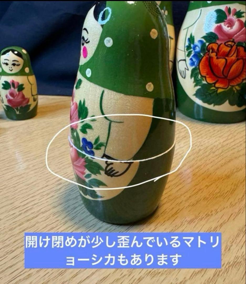 ヴィンテージ セミョーノフ社　グリーン系頭巾　マトリョーシカ 8組　現状