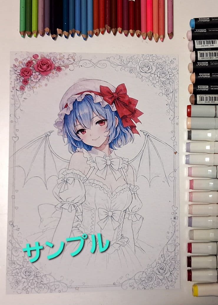 【特典あり】手描き1点もの原画 東方Project レミリア A4 水彩仕上げ