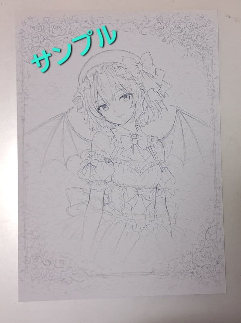 【特典あり】手描き1点もの原画 東方Project レミリア A4 水彩仕上げ