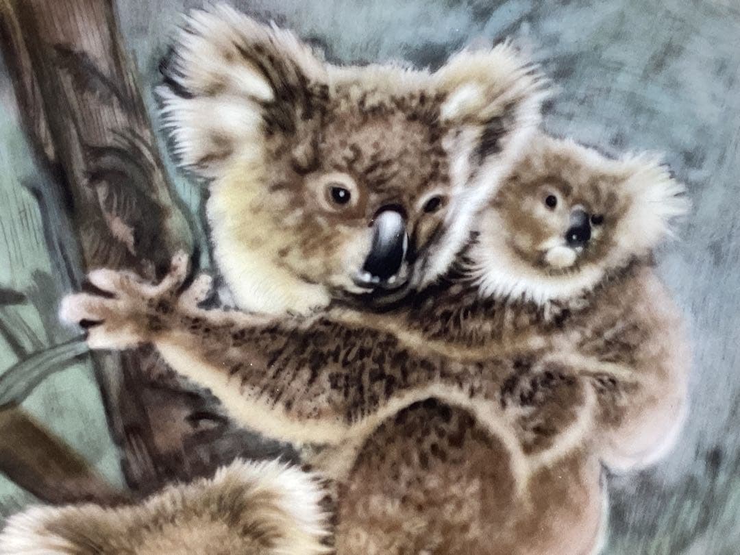 オールドノリタケ　コアラの親子　手描き装飾陶器皿　伊藤武画伯サイン入り　美品