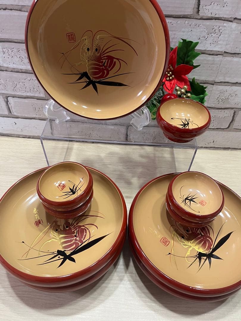 輪島塗　伊勢海老刺身器　醤油小皿　５個セット　美品　希少