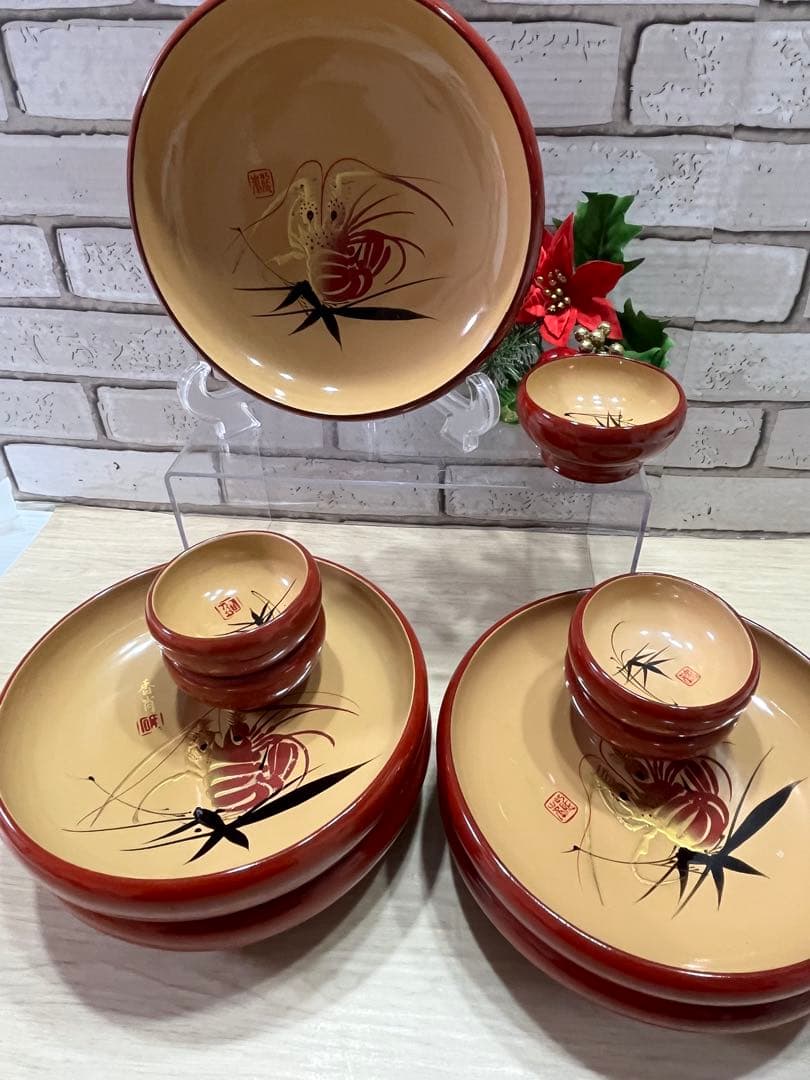 輪島塗　伊勢海老刺身器　醤油小皿　５個セット　美品　希少