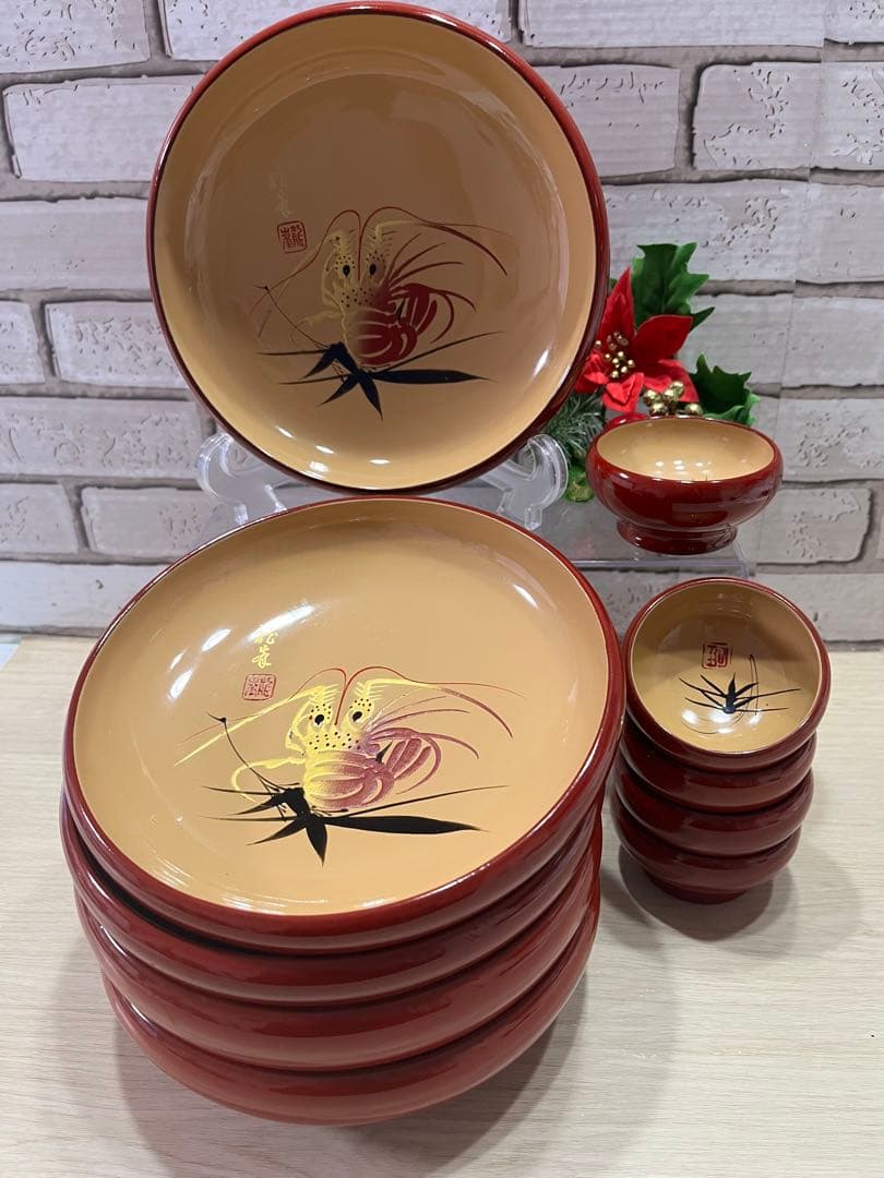 輪島塗　伊勢海老刺身器　醤油小皿　５個セット　美品　希少