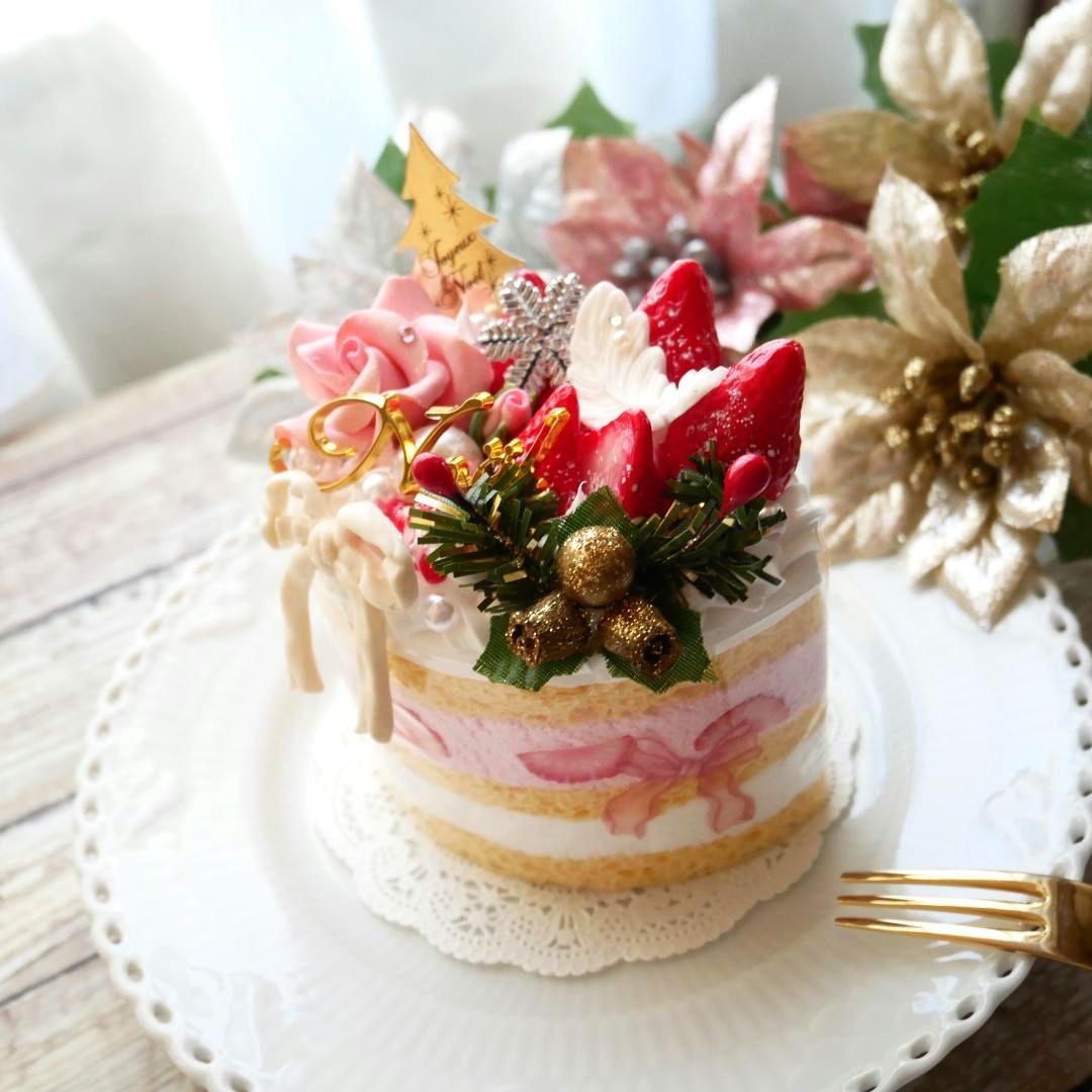 【ひまわり様】◆フェイクスイーツ◆ローズ＆リボン♡賑やか♬苺のX'masケーキ◆