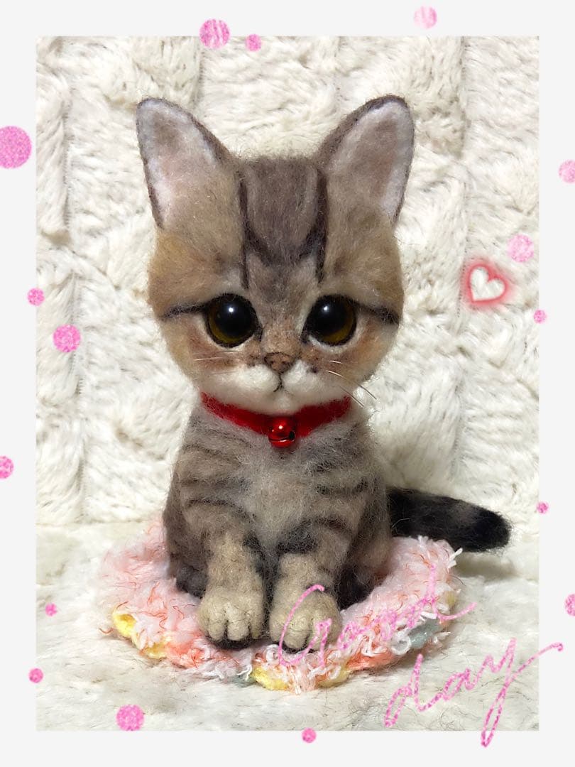 羊毛フェルト。猫。バッグチャーム。オーダーNo.30