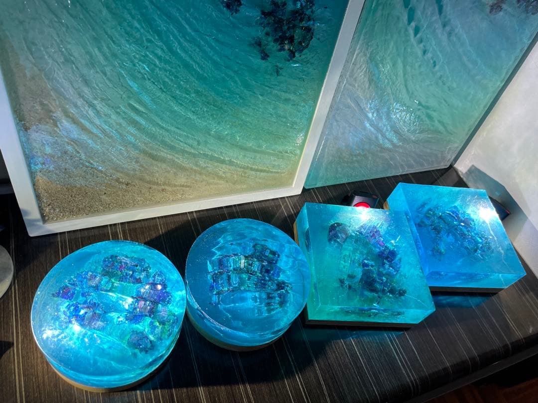 UMIKA技法 海を閉じ込めた立体オーシャンレジンアート スクエア型15cm