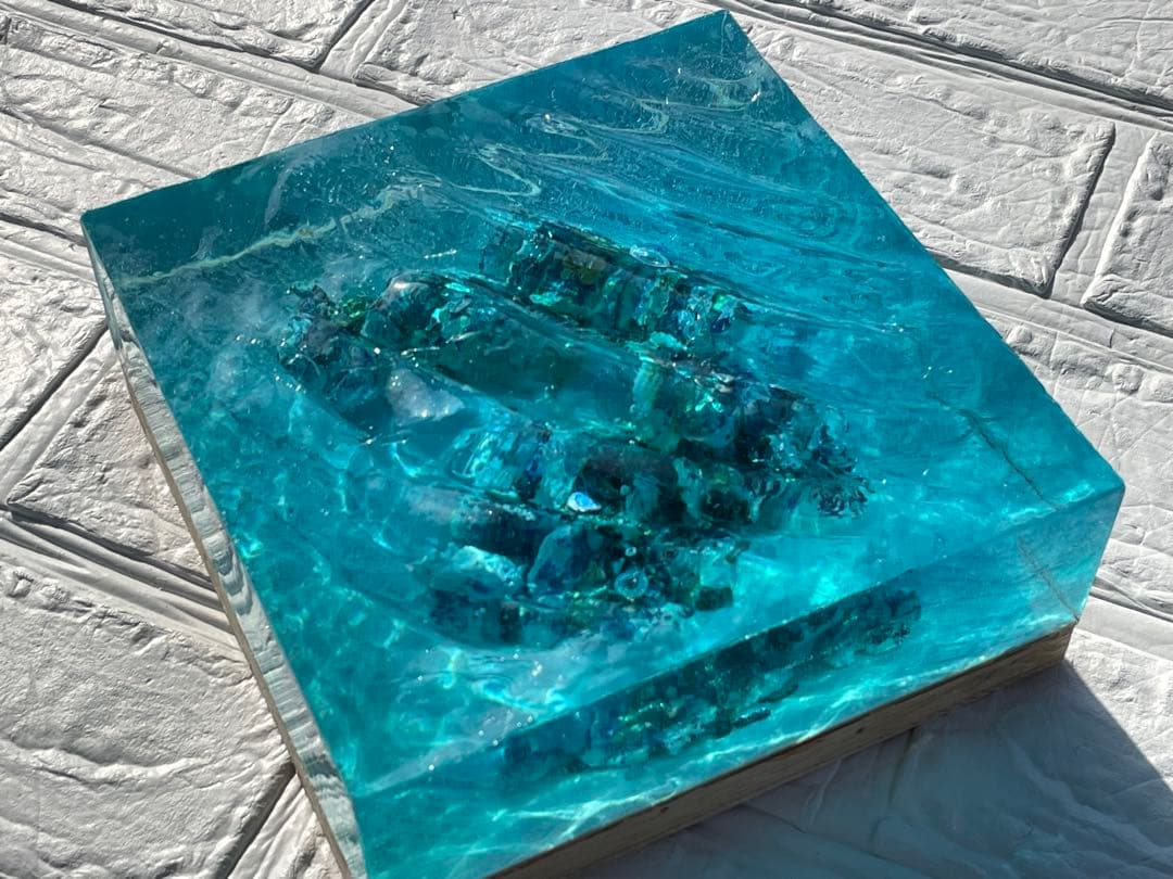UMIKA技法 海を閉じ込めた立体オーシャンレジンアート スクエア型15cm