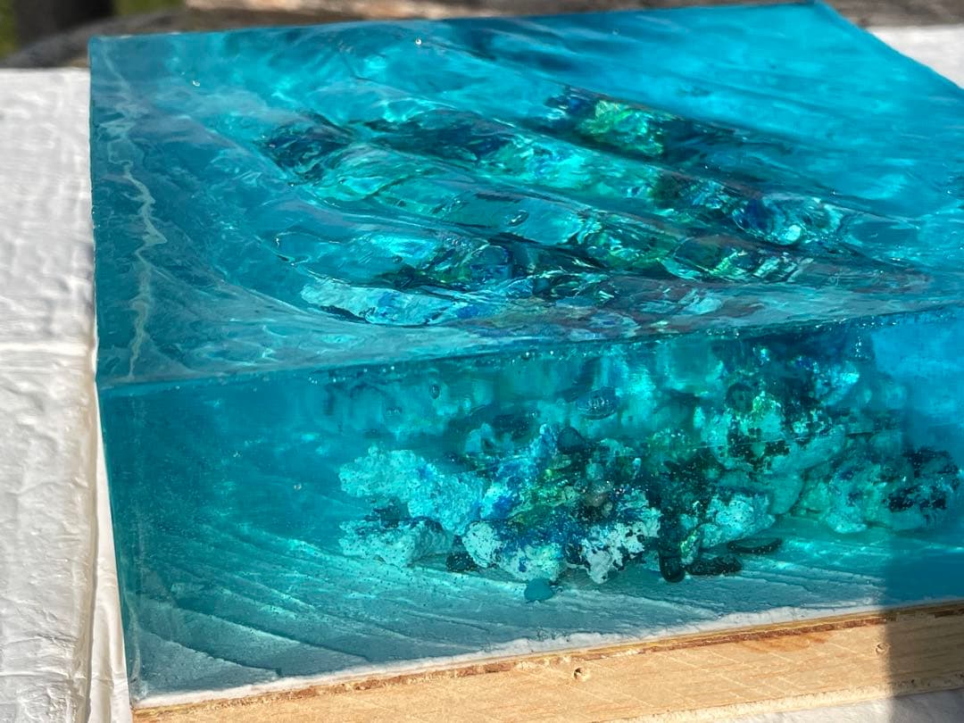UMIKA技法 海を閉じ込めた立体オーシャンレジンアート スクエア型15cm