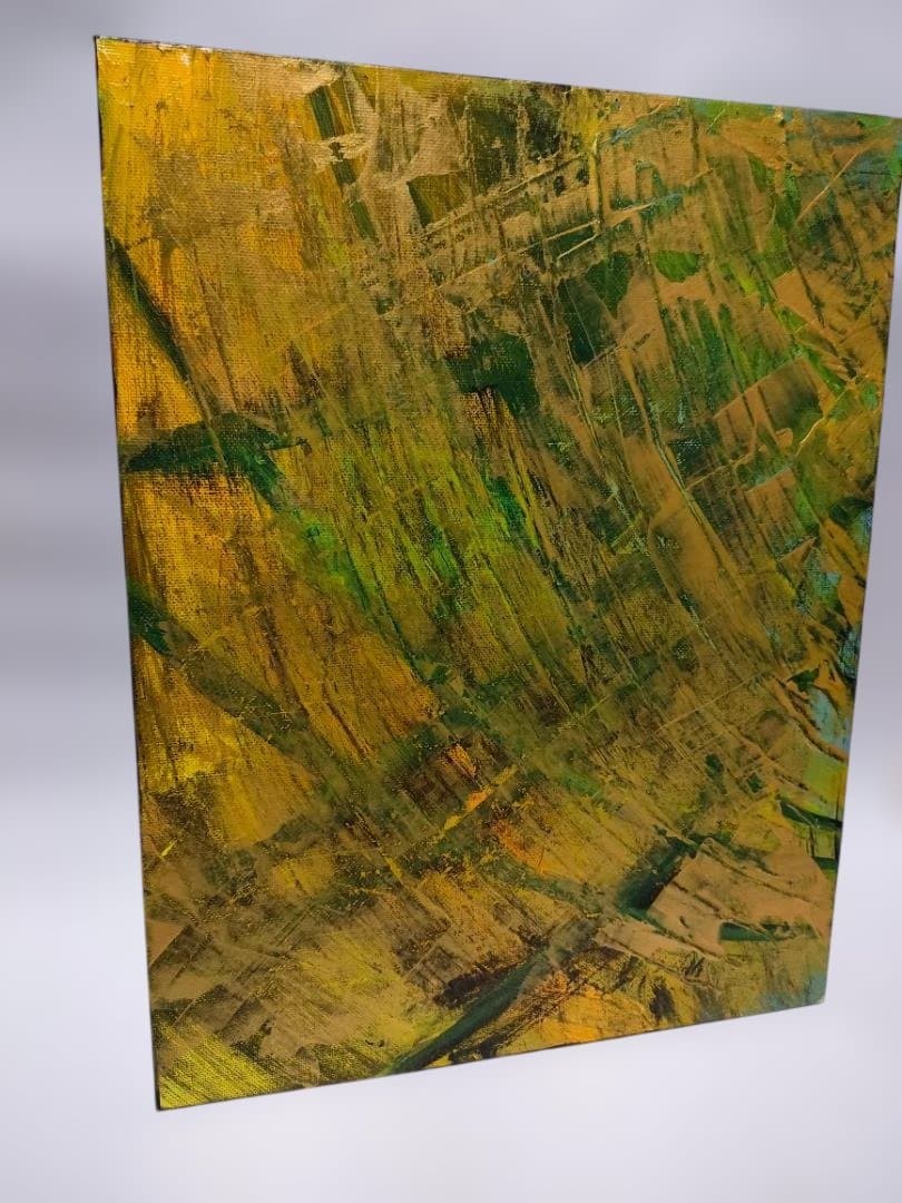 現代アート 絵画 23×30.5cm 抽象 アンティーク ゴールド 緑