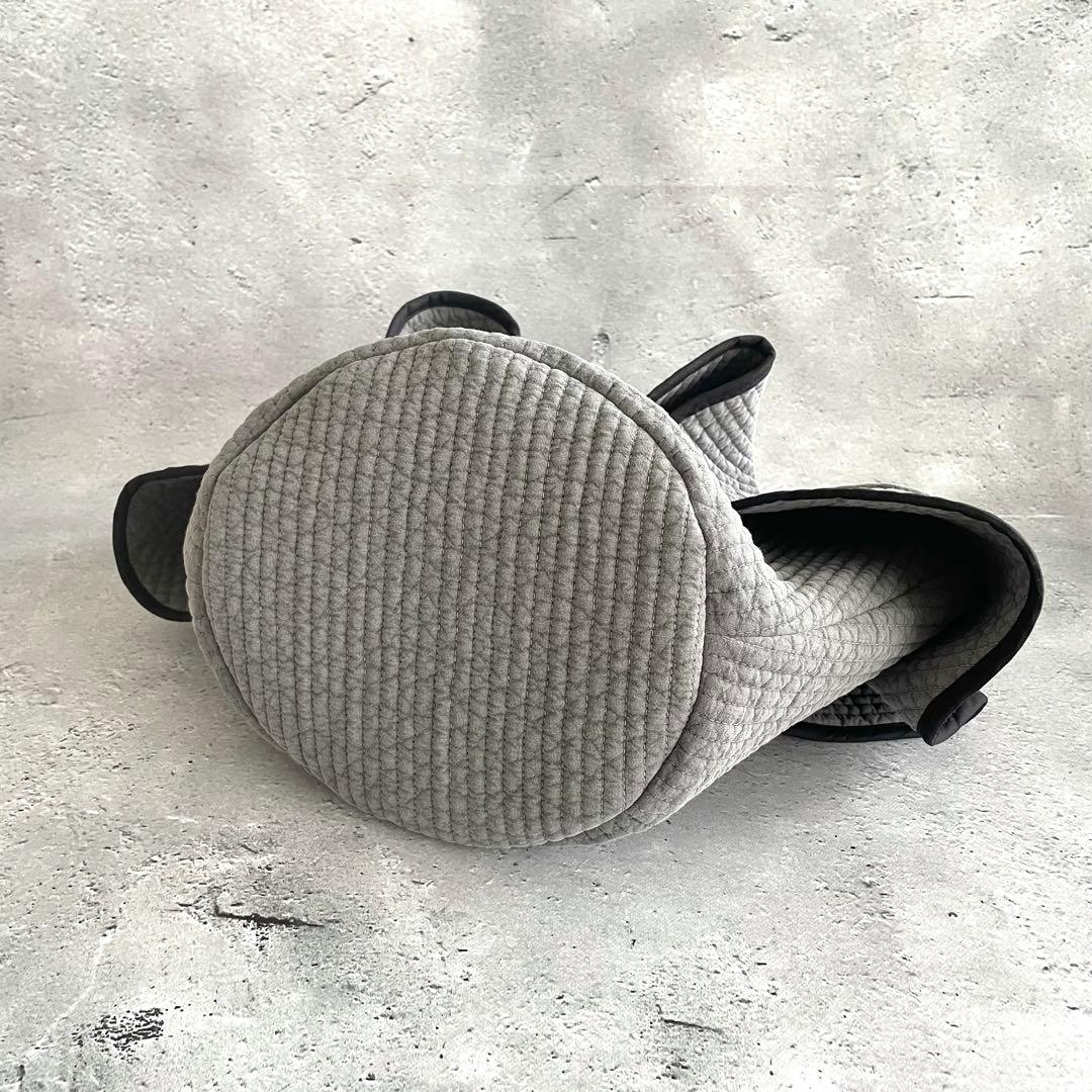 フリル付き丸底マルシェバッグ　ヌビバッグ　グレー　ハンドメイド