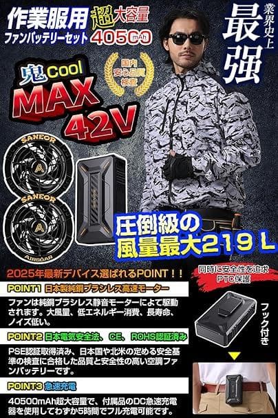 【R1385-190-0】空調作業服　ファンバッテリーセット　長袖　新品