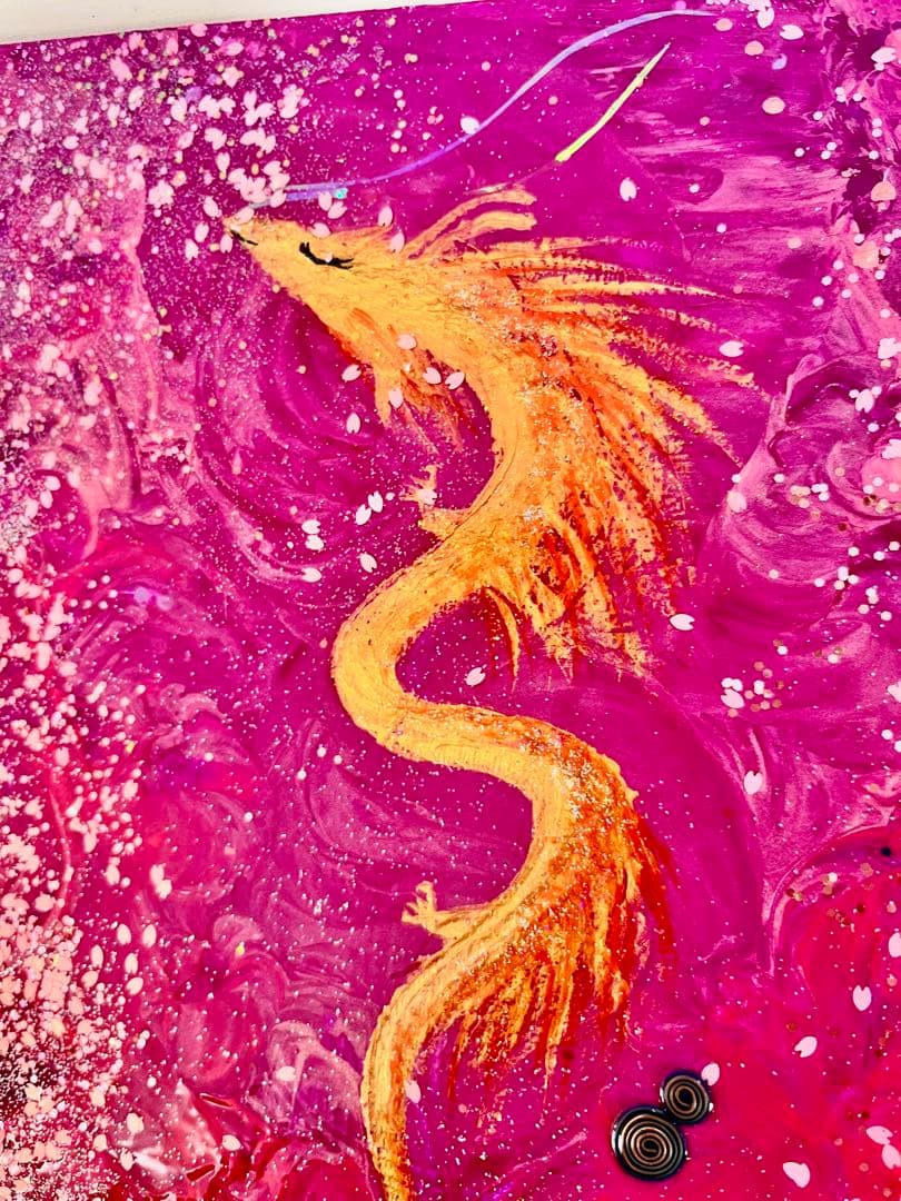 昇龍神様　優しい桜舞い踊る　アクリル画