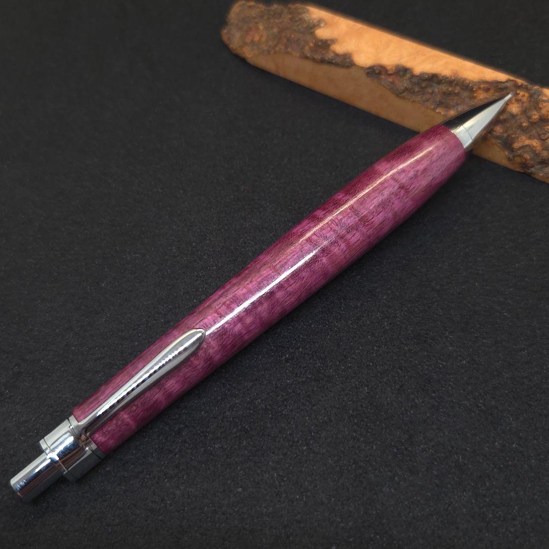 No.38ハンドメイド木軸シャーペンパープルハート縮み杢