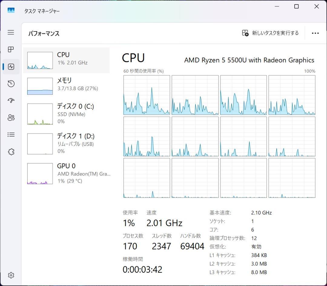 【美品！送料無料】Lenovo Ryzen5 5500U 大容量メモリ16G