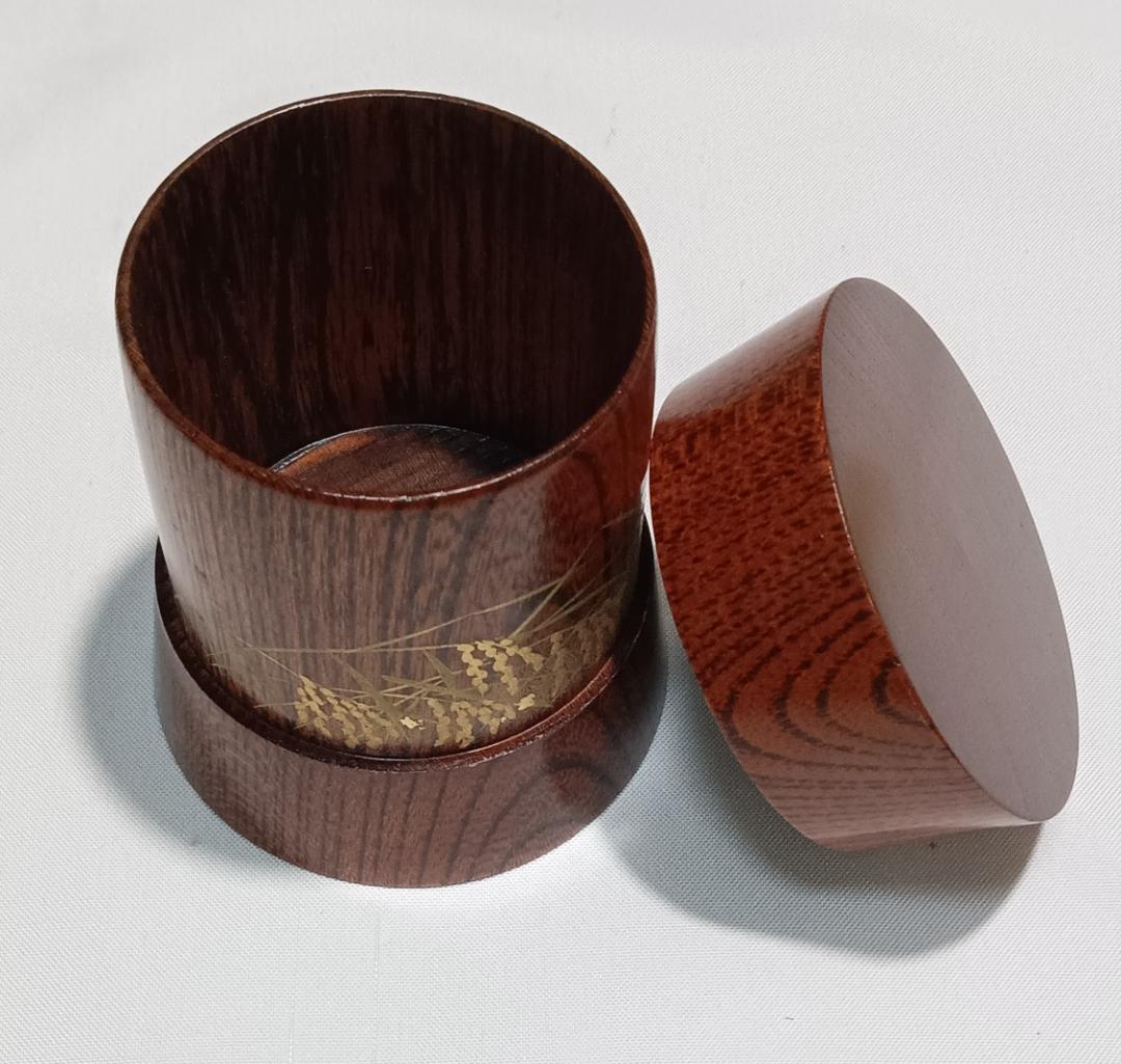 茶道具　越前蒔絵師　中林星山作　摺漆塗稲穂に雀蒔絵杵形茶器　超美品！！