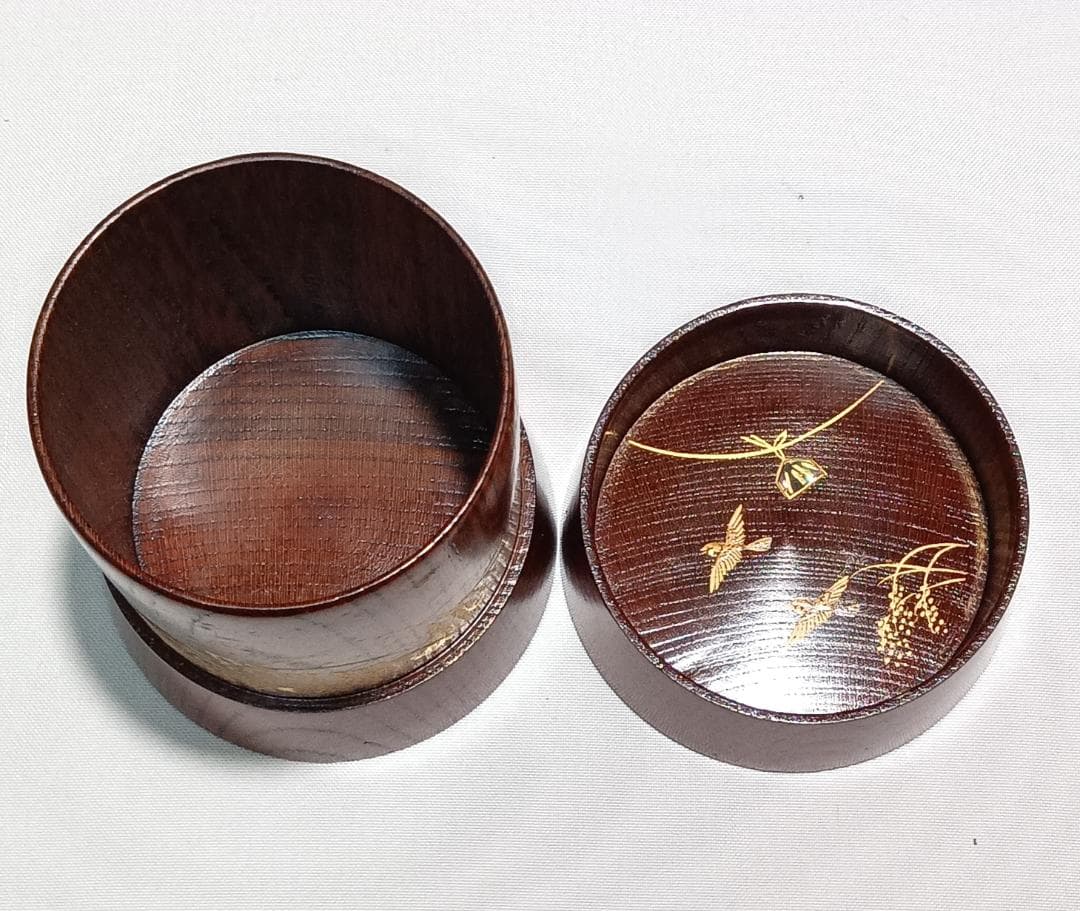 茶道具　越前蒔絵師　中林星山作　摺漆塗稲穂に雀蒔絵杵形茶器　超美品！！