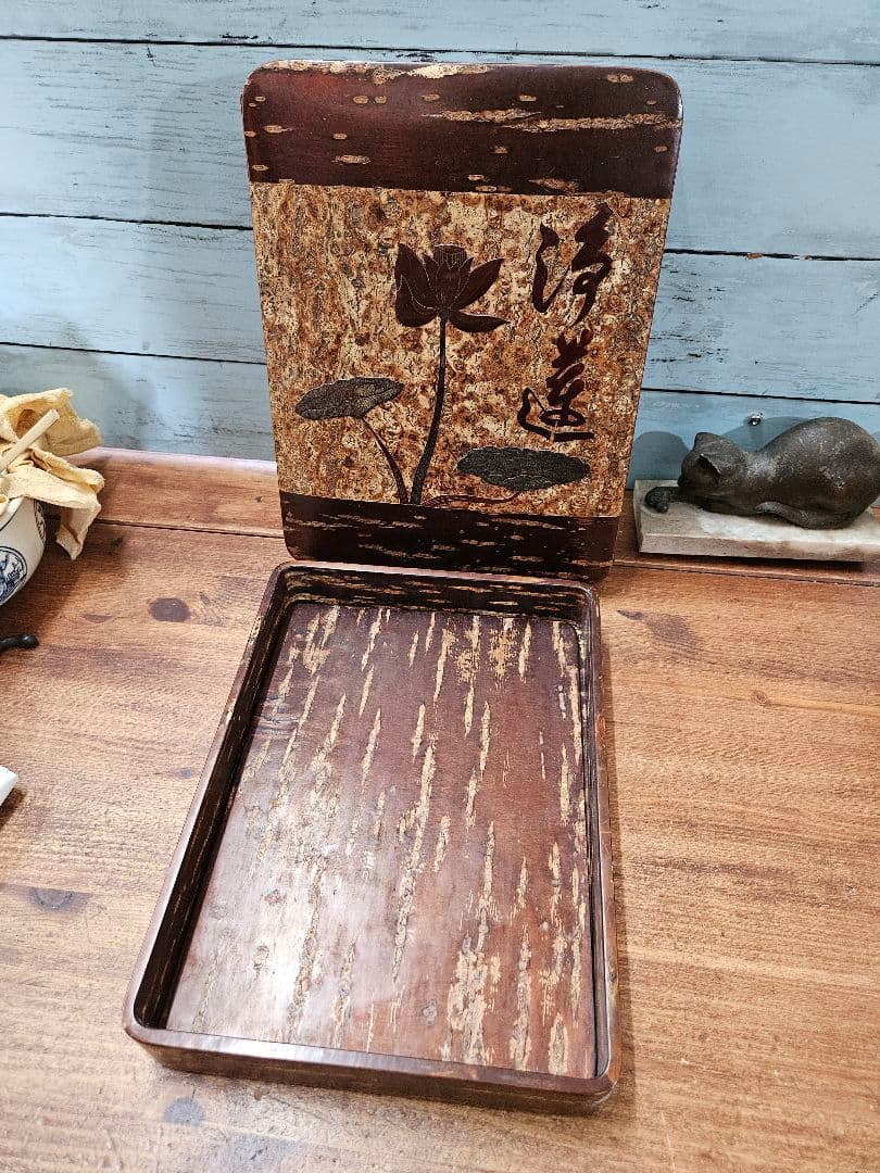 japan vintage 桜皮細工の文箱 硯箱 木箱 木製 工芸品 昭和レトロ