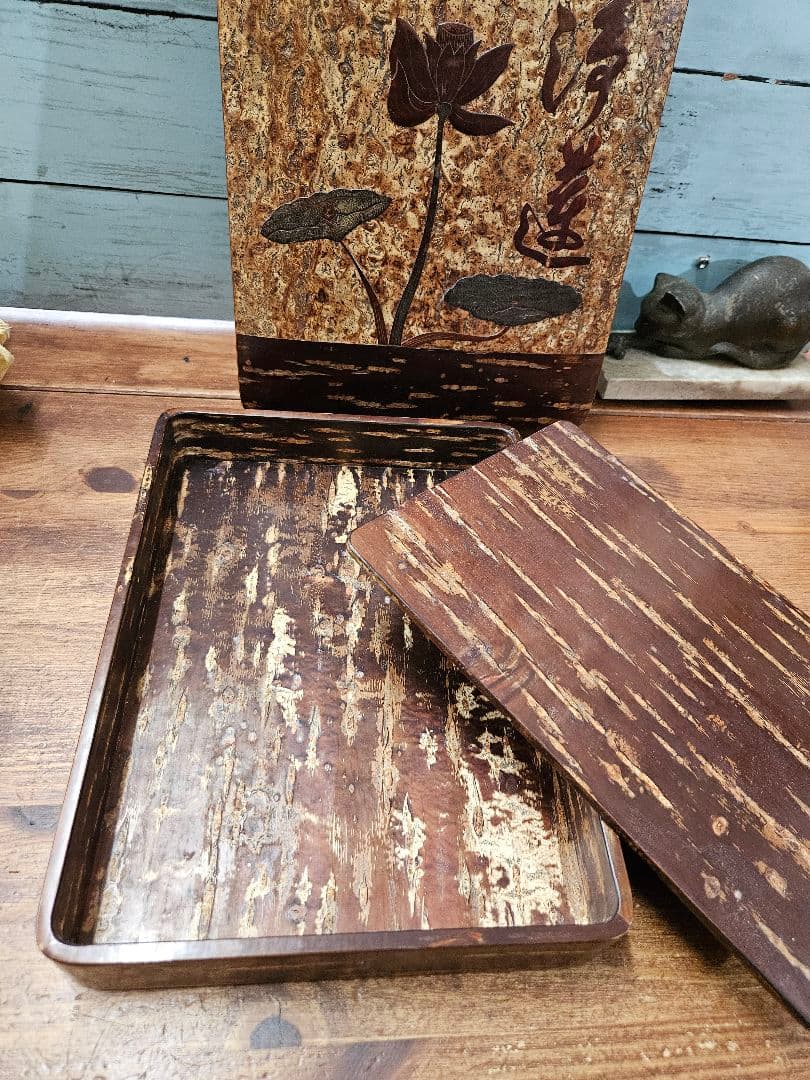 japan vintage 桜皮細工の文箱 硯箱 木箱 木製 工芸品 昭和レトロ