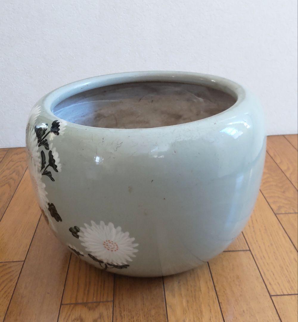 陶器製　火鉢　菊の図　手あぶり