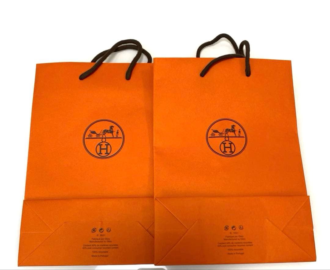 新品未使用　HERMÈS オレンジ ショップ袋 大きめ　合計14袋　リボン×2