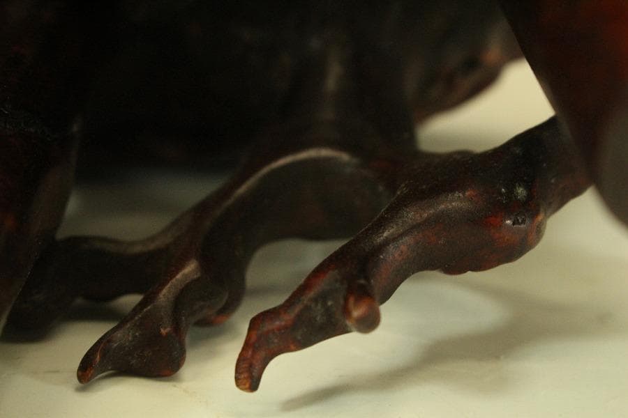 中国美術 奇木 朱石刻 霊芝 摘 稚龍 香炉 高24cm(LC588)