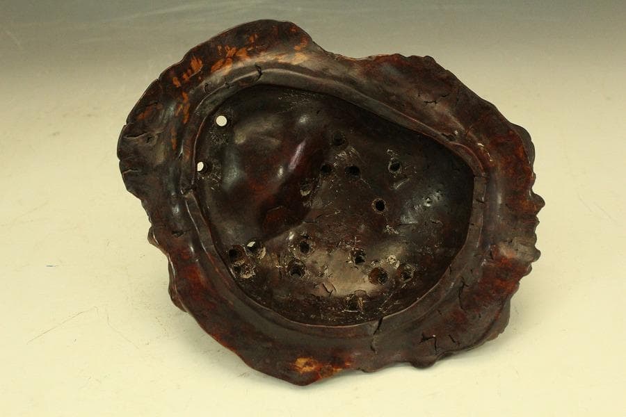 中国美術 奇木 朱石刻 霊芝 摘 稚龍 香炉 高24cm(LC588)