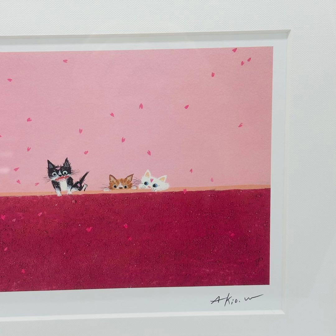 直筆サインイラスト入り 渡辺あきお さんにんの旅立ち 版画